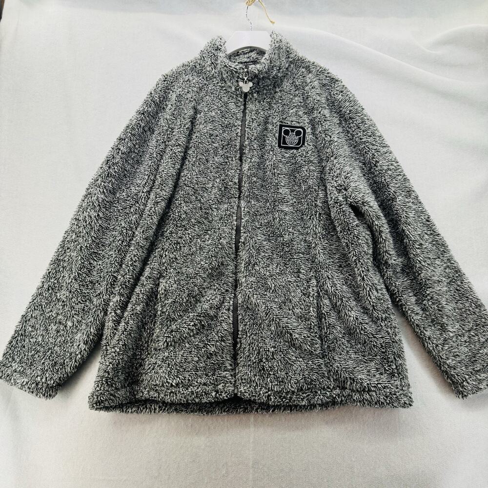 EUC Disney Parks Disney World Sherpa Fleece Jacket Full Zip Gray Globe Mickey XL